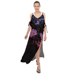 Sunset Landscape High Contrast Photo Maxi Chiffon Cover Up Dress