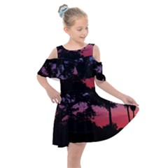 Sunset Landscape High Contrast Photo Kids  Shoulder Cutout Chiffon Dress by dflcprintsclothing