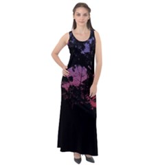 Sunset Landscape High Contrast Photo Sleeveless Velour Maxi Dress