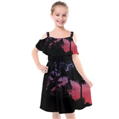 Sunset Landscape High Contrast Photo Kids  Cut Out Shoulders Chiffon Dress