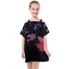 Sunset Landscape High Contrast Photo Kids  One Piece Chiffon Dress