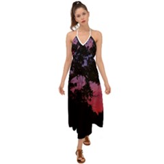 Sunset Landscape High Contrast Photo Halter Tie Back Dress 