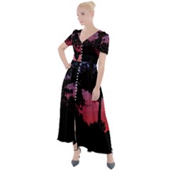 Sunset Landscape High Contrast Photo Button Up Short Sleeve Maxi Dress