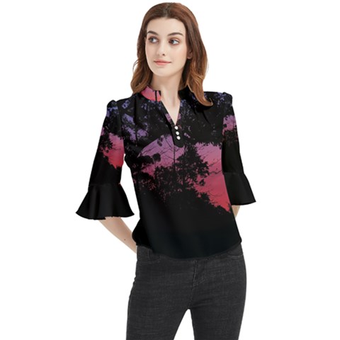 Sunset Landscape High Contrast Photo Loose Horn Sleeve Chiffon Blouse by dflcprintsclothing