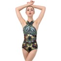 Multicolor Floral Art Copper Patina  Cross Front Low Back Swimsuit View1