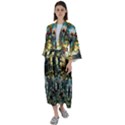 Multicolor Floral Art Copper Patina  Maxi Satin Kimono View1