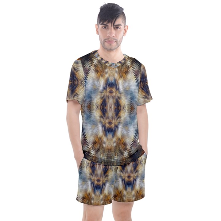 Retro Hippie Vibe Psychedelic Silver Men s Mesh Tee and Shorts Set