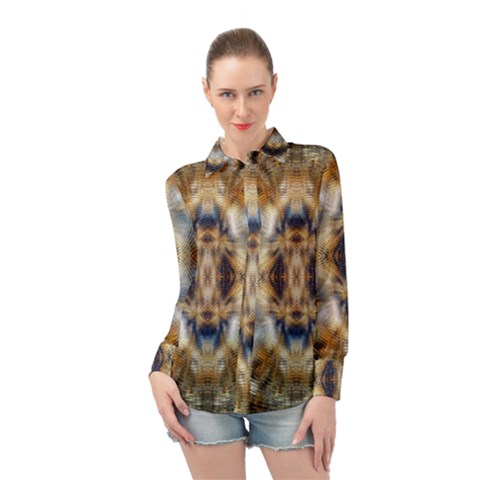 Retro Hippie Vibe Psychedelic Silver Long Sleeve Chiffon Shirt by CrypticFragmentsDesign