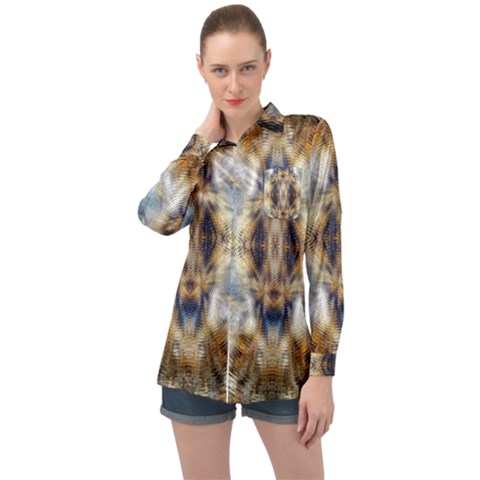 Retro Hippie Vibe Psychedelic Silver Long Sleeve Satin Shirt by CrypticFragmentsDesign