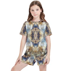 Retro Hippie Vibe Psychedelic Silver Kids  Tee And Sports Shorts Set by CrypticFragmentsDesign