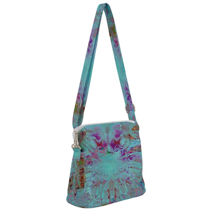 Retro Hippie Abstract Floral Blue Violet Zipper Messenger Bag