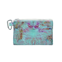 Retro Hippie Abstract Floral Blue Violet Canvas Cosmetic Bag (small) by CrypticFragmentsDesign