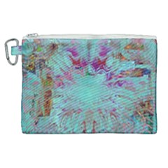 Retro Hippie Abstract Floral Blue Violet Canvas Cosmetic Bag (xl) by CrypticFragmentsDesign