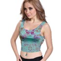 Retro Hippie Abstract Floral Blue Violet Crop Top View1