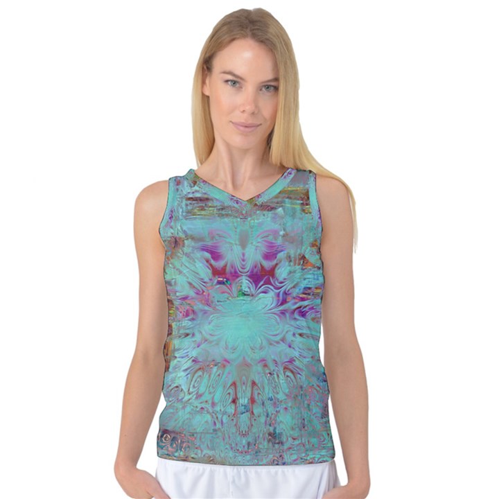 Retro Hippie Abstract Floral Blue Violet Women s Basketball Tank Top