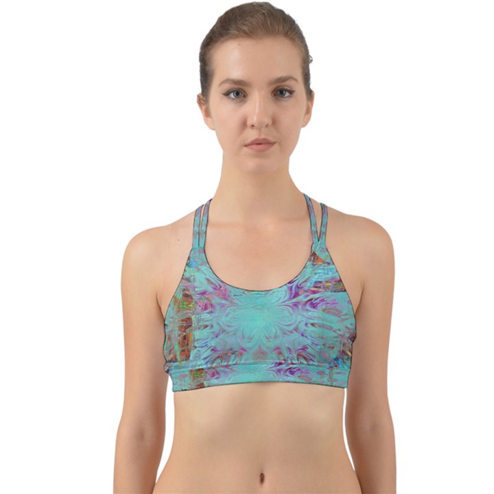 Retro Hippie Abstract Floral Blue Violet Back Web Sports Bra