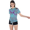 Retro Hippie Abstract Floral Blue Violet Asymmetrical Short Sleeve Sports Tee View1