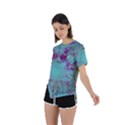 Retro Hippie Abstract Floral Blue Violet Asymmetrical Short Sleeve Sports Tee View2