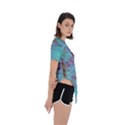 Retro Hippie Abstract Floral Blue Violet Asymmetrical Short Sleeve Sports Tee View3