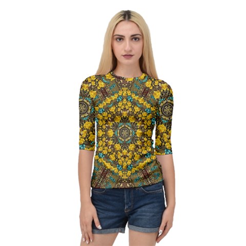 Mandala Faux Artificial Leather Among Spring Flowers Quarter Sleeve Raglan Tee by pepitasart