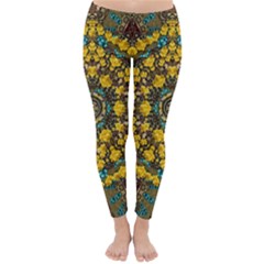 Mandala Faux Artificial Leather Among Spring Flowers Classic Winter Leggings by pepitasart