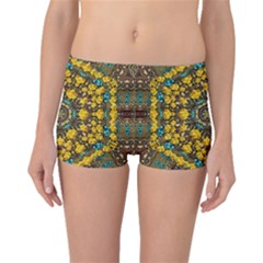 Mandala Faux Artificial Leather Among Spring Flowers Boyleg Bikini Bottoms by pepitasart