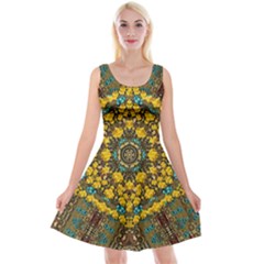 Mandala Faux Artificial Leather Among Spring Flowers Reversible Velvet Sleeveless Dress by pepitasart