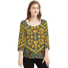 Mandala Faux Artificial Leather Among Spring Flowers Chiffon Quarter Sleeve Blouse by pepitasart