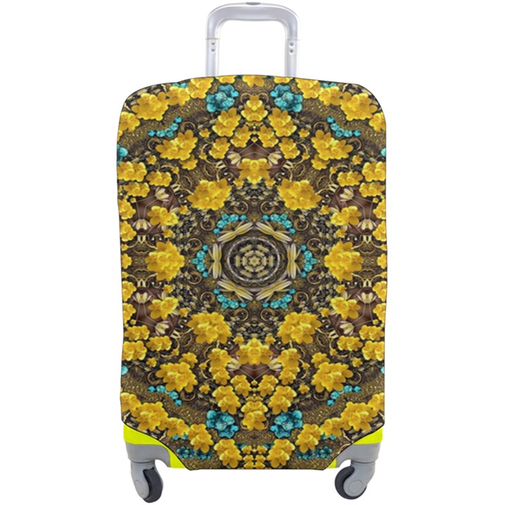 Mandala Faux Artificial Leather Among Spring Flowers Luggage Cover (Large)