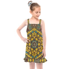 Mandala Faux Artificial Leather Among Spring Flowers Kids  Overall Dress