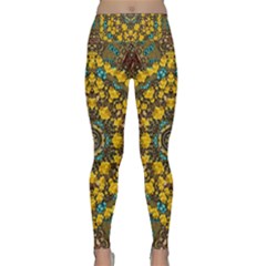 Mandala Faux Artificial Leather Among Spring Flowers Lightweight Velour Classic Yoga Leggings by pepitasart