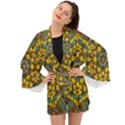 Mandala Faux Artificial Leather Among Spring Flowers Long Sleeve Kimono View1