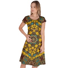 Mandala Faux Artificial Leather Among Spring Flowers Classic Short Sleeve Dress by pepitasart