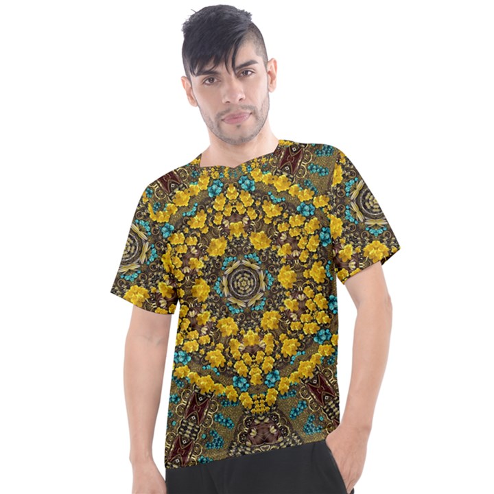 Mandala Faux Artificial Leather Among Spring Flowers Men s Sport Top