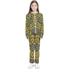 Mandala Faux Artificial Leather Among Spring Flowers Kids  Tracksuit by pepitasart