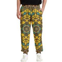 Mandala Faux Artificial Leather Among Spring Flowers Men s Elastic Waist Pants by pepitasart