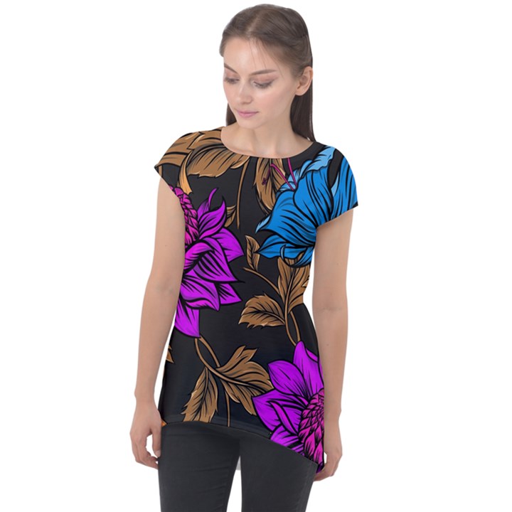 Neon Tropicals Fuschia Cap Sleeve High Low Top