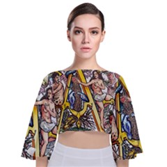 The Illustrated Alphabet - A - By Larenard Tie Back Butterfly Sleeve Chiffon Top by LaRenard