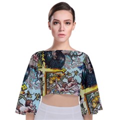 The Illustrated Alphabet - F - By Larenard Tie Back Butterfly Sleeve Chiffon Top by LaRenard