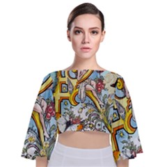 The Illustrated Alphabet - K - By Larenard Tie Back Butterfly Sleeve Chiffon Top by LaRenard