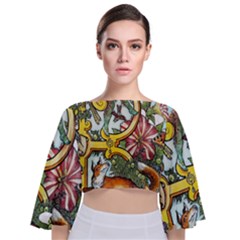 The Illustrated Alphabet - R - By Larenard Tie Back Butterfly Sleeve Chiffon Top by LaRenard