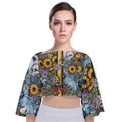 The Illustrated Alphabet - T - By Larenard Tie Back Butterfly Sleeve Chiffon Top by LaRenard