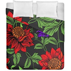 Neon Tropical Floral Red Duvet Cover Double Side (california King Size) by retrotoomoderndesigns