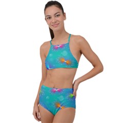 Non Seamless Pattern Blues Bright High Waist Tankini Set by Dutashop