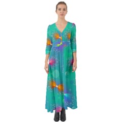 Non Seamless Pattern Blues Bright Button Up Boho Maxi Dress by Dutashop