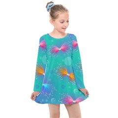 Non Seamless Pattern Blues Bright Kids  Long Sleeve Dress by Dutashop