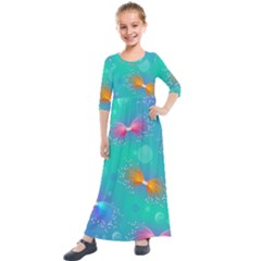 Non Seamless Pattern Blues Bright Kids  Quarter Sleeve Maxi Dress