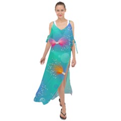 Non Seamless Pattern Blues Bright Maxi Chiffon Cover Up Dress