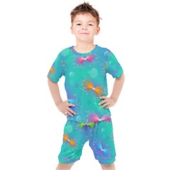 Non Seamless Pattern Blues Bright Kids  Tee And Shorts Set