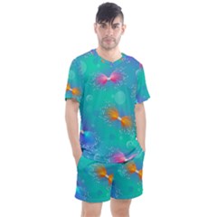 Non Seamless Pattern Blues Bright Men s Mesh Tee And Shorts Set